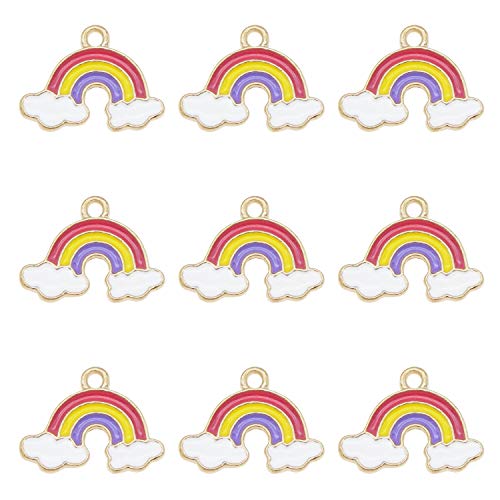 JJGQAZ 50pcs Rainbow Clouds Charms Gold Plated Enamel Dainty Dangle Rainbow Charm Pendants for Jewelry Making Supplies Necklace Bracelet Earrings