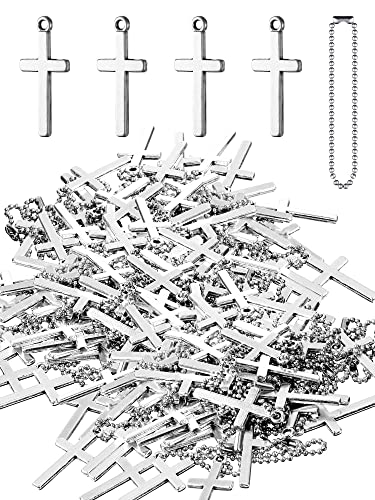 50 Pieces Cross Pendant Silver Pendant Antique Mini Cross Charm Alloy Necklace Charms Hanging Tiny Charms with 50 Pieces Ball Chain for Jewelry Making Christmas Crafts DIY Key Chain Necklace Bracelet