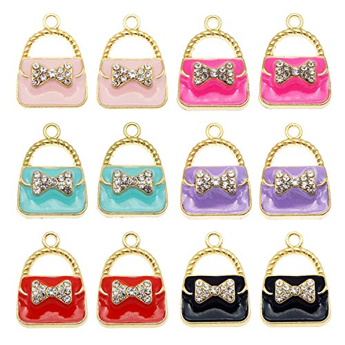 JJGQAZ 24pcs Mixed Colors Fashion Women Purse Bag Enamel Pendants Charms Gold Plated Ornaments for Necklace Bracelet Earring DIY Jewellery Making Supplies