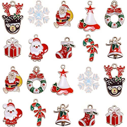 30Pcs Gold Enamel Christmas Charms for DIY Jewelry Making Necklace Bracelet Earring DIY Christmas Snowflake Cap Boot Decoration Charms (A498)