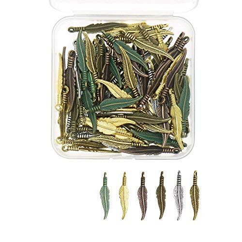 120pcs Mixed Color Feather Pendant Charms for DIY Necklace Pendants Bracelets Earrings Jewelry Making Finding Pendant