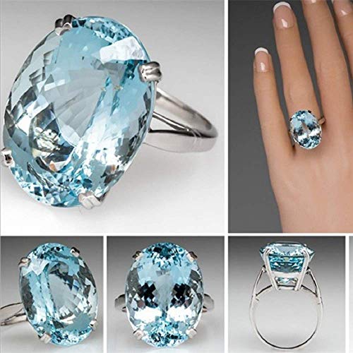 MAIHAO Vintage Fashion Women 925 Silver Oval Cut Aquamarine Gemstone Ring Engagement Wedding Jewelry Size 5-11