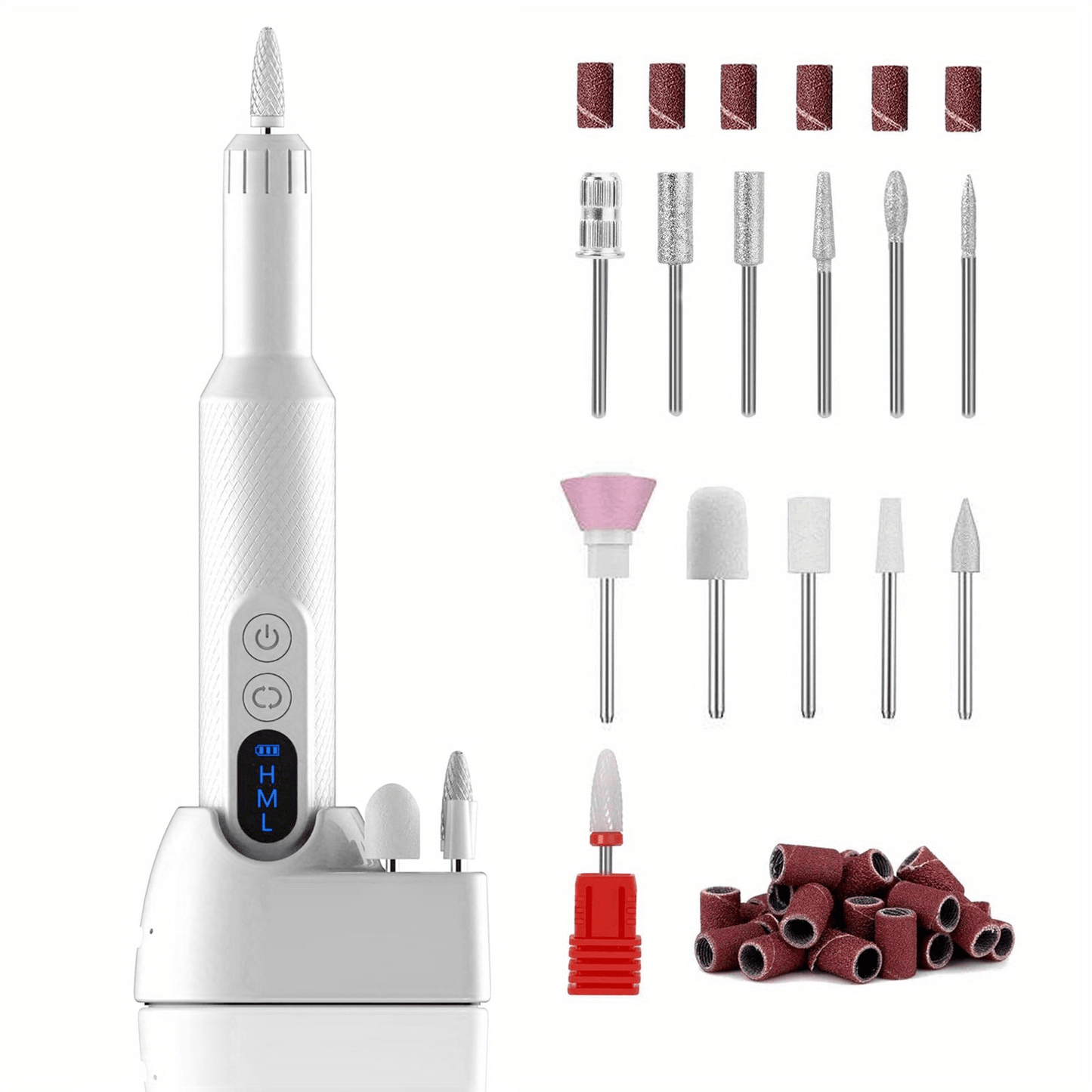 Rechargeable Professional Cordless Electric Nail Drill - Portable Nail File Machine with Drill Bits & Sanding Bands for Acrylic Gel Nails, Manicure & Pedicure Polishing