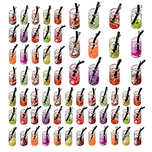 28pcs Colorful Mixed Glass Fruit Drink Cup Bottle Charms Mini Bottle Charm Pendants for Necklace Earring DIY Crafts Hanging Keychain Bag Decoration 10x19mm (A603)