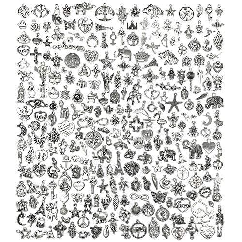 JIALEEY 300 PCS Wholesale Bulk Lots Jewelry Making Charms Mixed Smooth Tibetan Silver Alloy Charms Pendants DIY for Jewelry Making and Crafting, Style B
