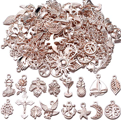 100g Mixed Rose Gold Plated Metal Charm Pendant for DIY Jewelry Making Necklace Bracelet Earring DIY Lots Jewelry Accessories Flower Charms Wholesale (A531)