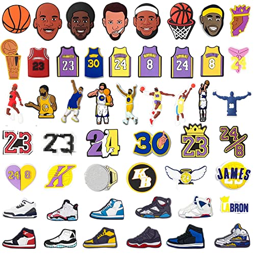 Qqtozsy 50Pcs Basketball Sports Shoe Charms for Boys, Sports Shoe Charms for Boys Gift Decor PVC Shoe Charms for Teens Man Party Favors