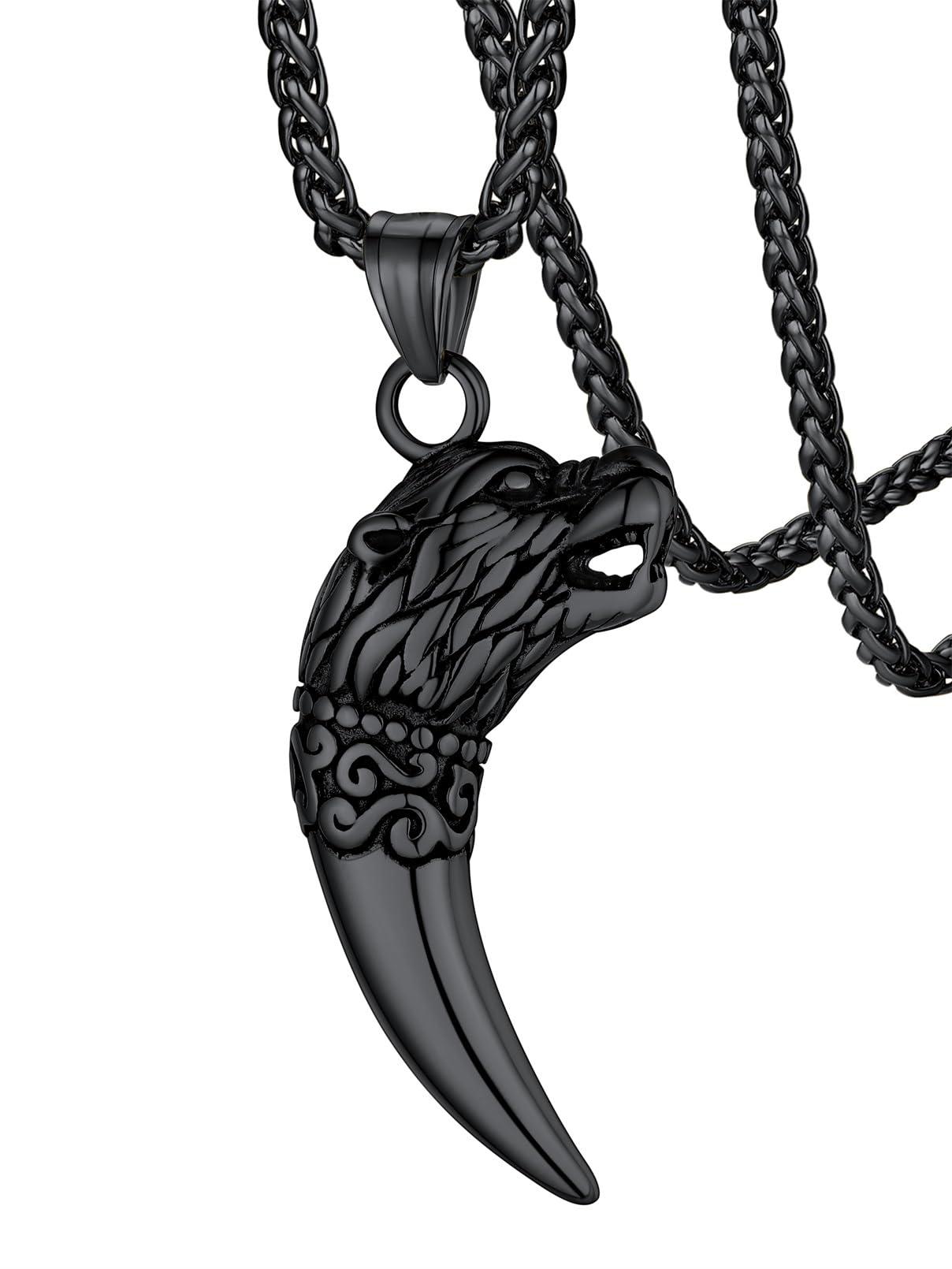 FaithHeart Wolf Necklace for Men, Punk Biker Wolf Head Tooth Amulet Pendant Necklace, Animals Protectoion Jewelry Gift for Dad Husband Brothers