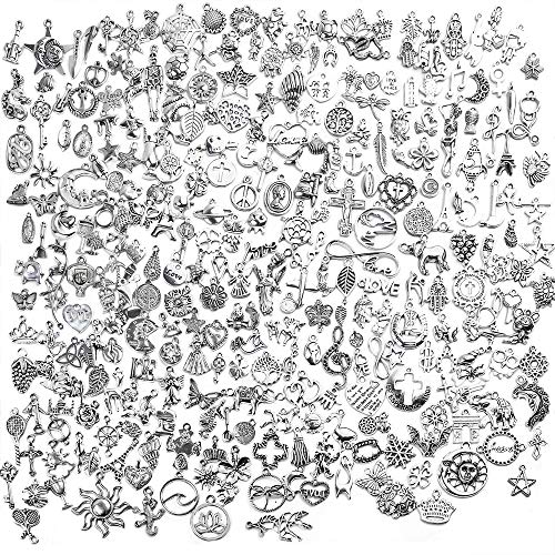 BronaGrand Vintage Charms Bulk,300pcs Mixed Antique Charms Tibetan Silver Pendants for Necklace Bracelet Jewelry Making and Crafting