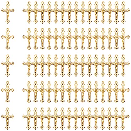 60pcs Antique Gold Jesus Christ Cross Charms Pendants for Necklace Earring Bracelet DIY Crafting Jewelry Findings Making Accessory 31mmx18mm (A406)