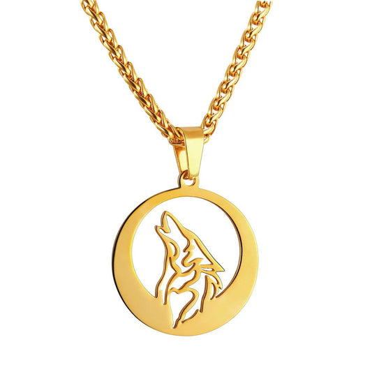 U7 Wolf Necklace with Adjustable Spiga Chain 18K Gold Plated Round Hollow Pendant