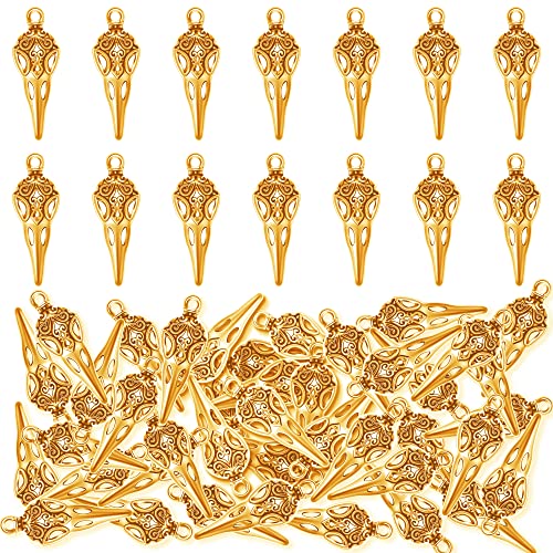 MseaRust 50Pcs Alloy Crow Raven Skull Charms Bird Head Skeleton Charms Pendant For Women Halloween Witch Pagan Necklace Bracelet Earring Jewelry (Gold)