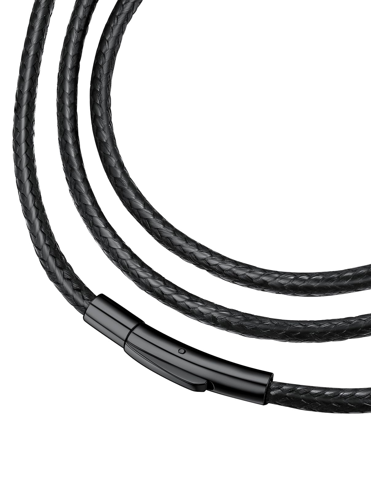 FaithHeart 3mm Black Silk Cord Chain Necklace with 316L Stainless Steel Snap Clasp Thin Smooth Rope Neck Chain 22inch