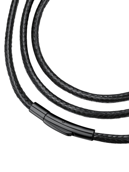FaithHeart 3mm Black Silk Cord Chain Necklace with 316L Stainless Steel Snap Clasp Thin Smooth Rope Neck Chain 22inch