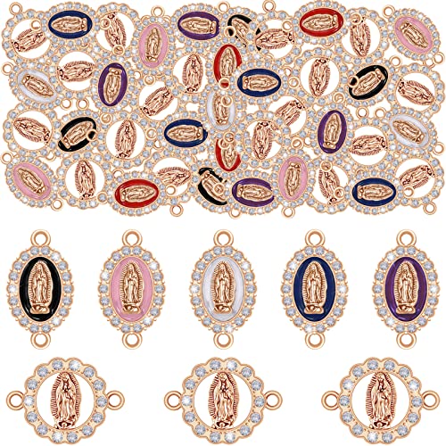36Pcs Alloy Enamel Virgin Mary Charms Inlay Rhinestones Our Lady Link Miraculous Medal Charms Crucifix Connection Bracelet Pendant for DIY Necklace Earrings Jewelry Making