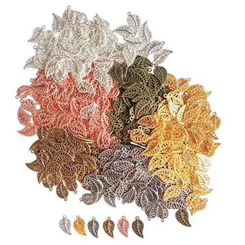 TBFYS 300PCS Leaf Charms Beads For Jewelry Making, Wholesale Bulk Alloy Tree Leaves Pendants Craft Supplies For DIY Bracelet Necklace Earring Keychain Headpieces （Mixed Colors）