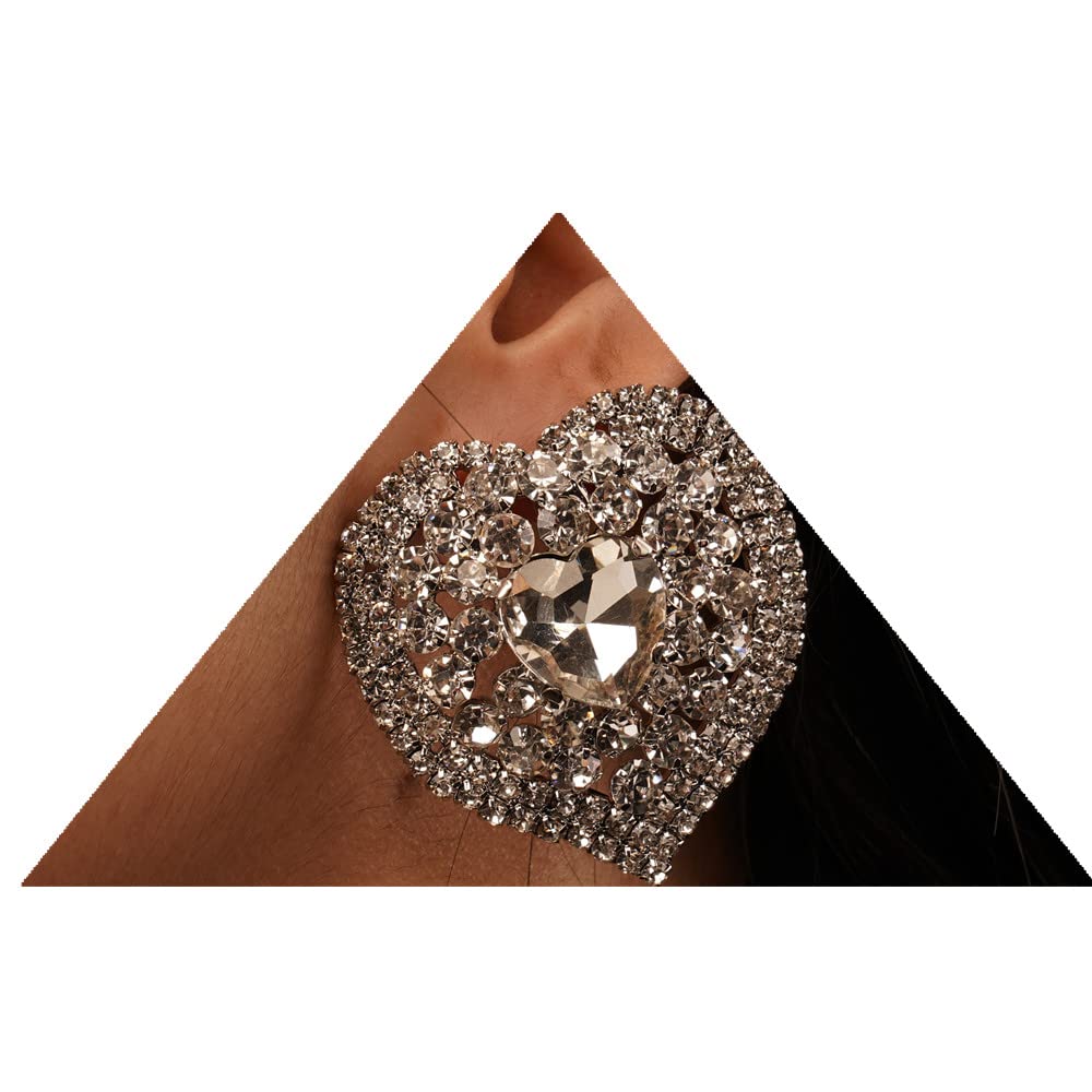 YERTTER Elegant Oversized Earrings Love Rhinestone Silver Earrings Heart Full Crystal Earrings Iced Out Women Fashion Sparke Shining Earrings Stud Statement Ear Accessories for Wedding Party Prom (C)