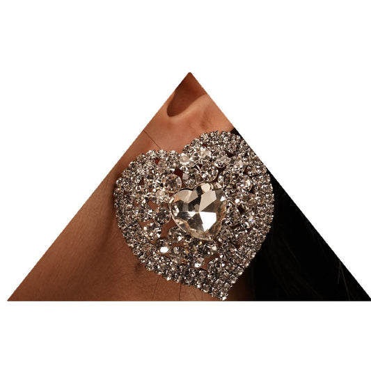 YERTTER Elegant Oversized Earrings Love Rhinestone Silver Earrings Heart Full Crystal Earrings Iced Out Women Fashion Sparke Shining Earrings Stud Statement Ear Accessories for Wedding Party Prom (C)