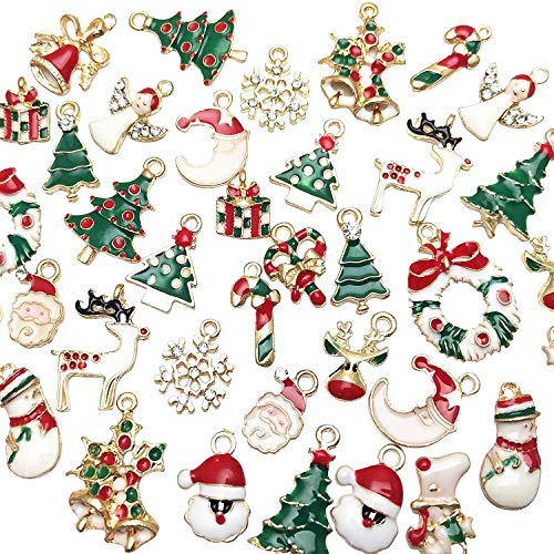 Libiline 38pcs Christmas Pendant Charm for Necklace Bracelet Jewelry Making Clothes Sewing Bags Decoration Charm Diy Scrapbooking Supply(Christmas Styles)