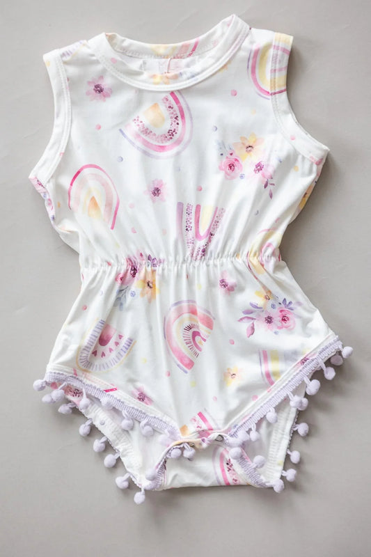 Mila & Rose- Rainbow Meadows Pom Romper