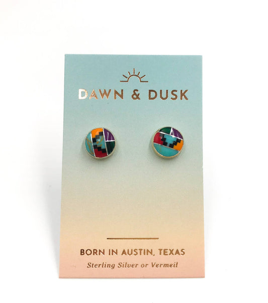 Rounds Sterling Silver Inlay Earrings