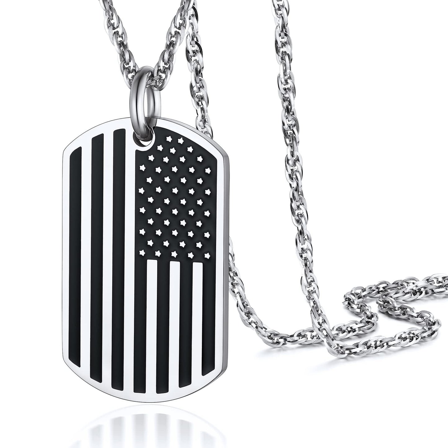 PROSTEEL 4th of July USA Pendant Necklace American Dog Tag Stainless Steel Patriot Necklace For Men