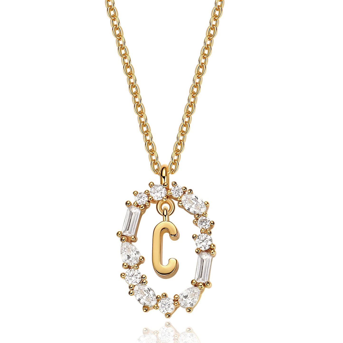 BAMERAL Initial Necklace, 14K Gold Plated Cubic Zirconia Tiny Letter C Necklace Personalized Monogram Name Necklace for Women Girls Jewelry Mother’s Day Gifts
