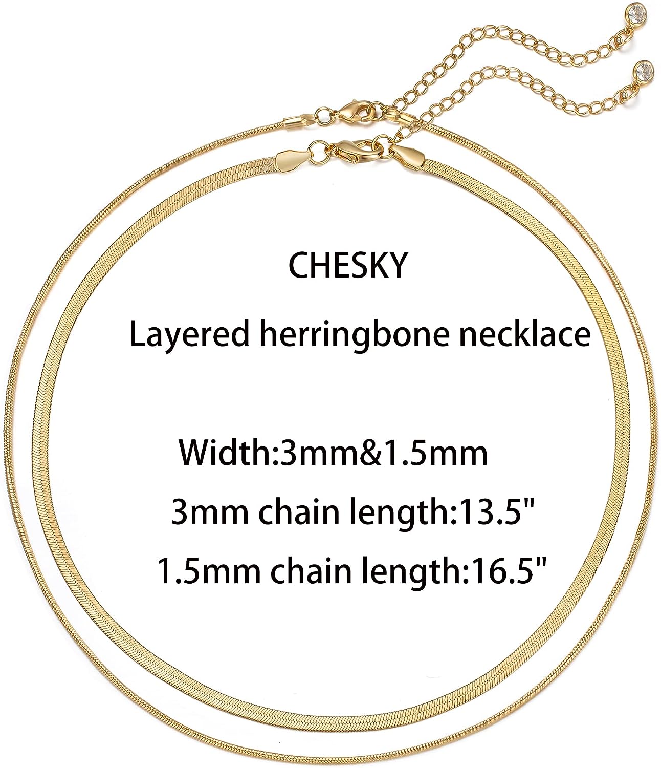 CHESKY 14K Gold/Silver Plated Snake Chain Necklace Herringbone Necklace Gold Choker Necklaces for Women Girl Gifts Jewelry 1.5/3/5MM(W) 14"/16"(L)