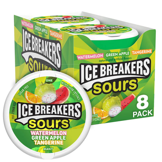 Ice Breakers Sours Sugar Free Mints, Watermelon, Green Apple, Tangerine - 24 Packs of 8 (6995463078044)