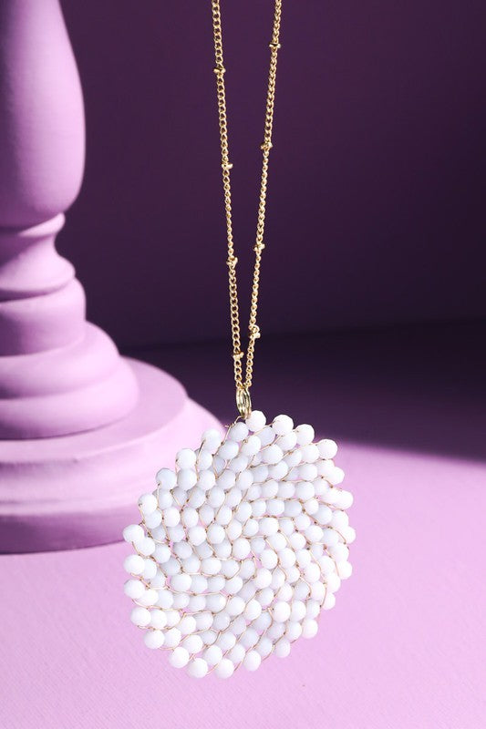 Long Beaded Circle Pendant Necklace