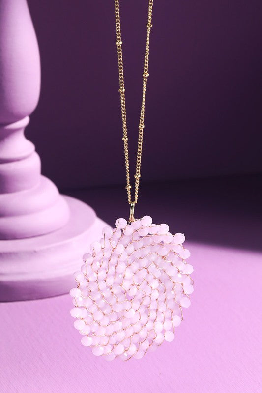 Long Beaded Circle Pendant Necklace