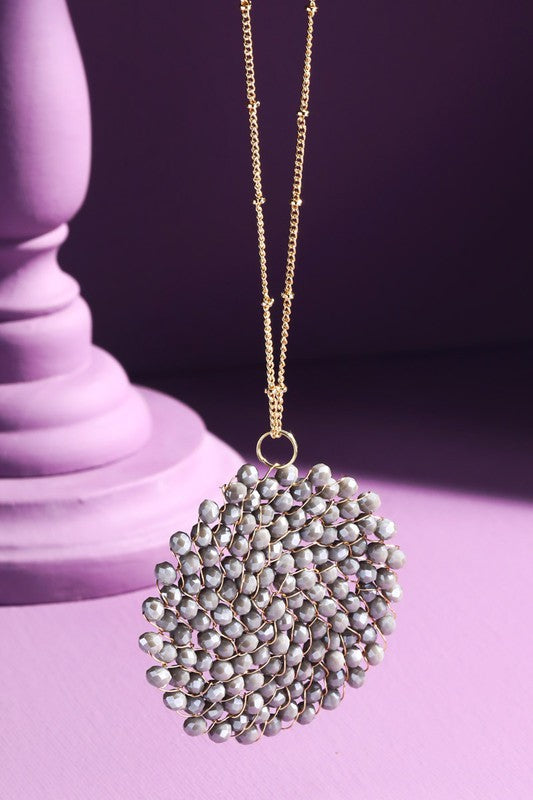 Long Beaded Circle Pendant Necklace