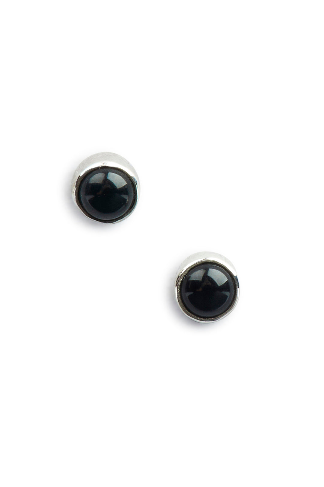 Simple Round Onyx Silver Stud Earrings