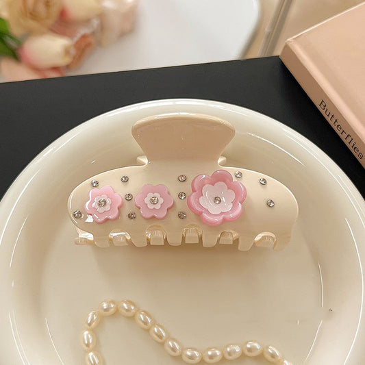 Acetic Acid Flower Rhinestone Grip For Women