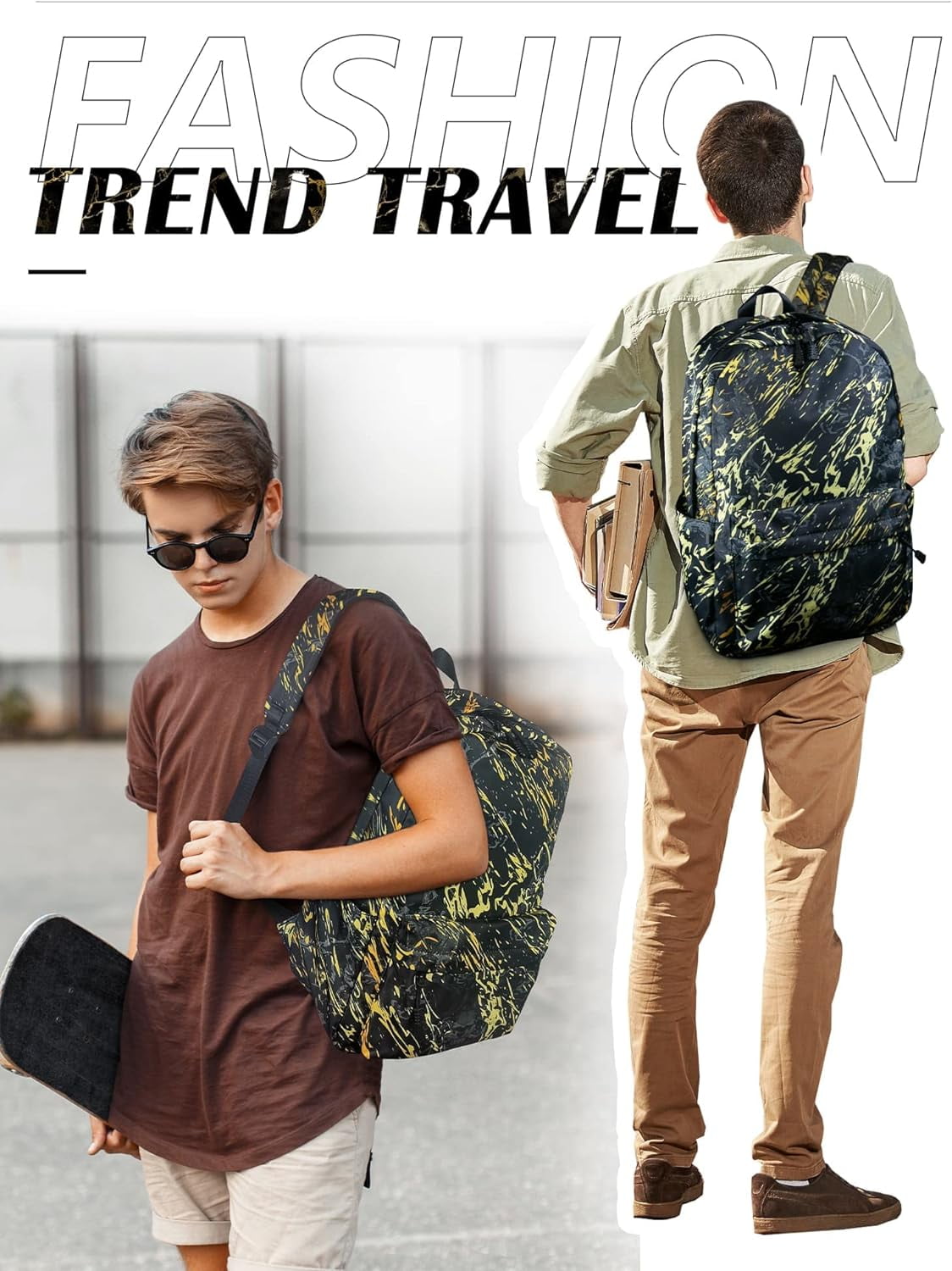 Black School Backpack for Boys Durable Waterproof Backpack with Laptop Compartment Aesthetic Backpack Doodle