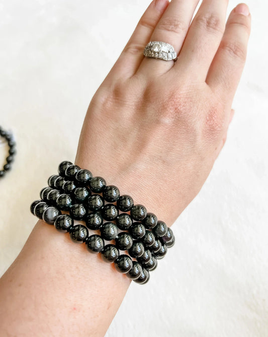 Black Obsidian Crystal Stretch Bracelet | 8.5 inches