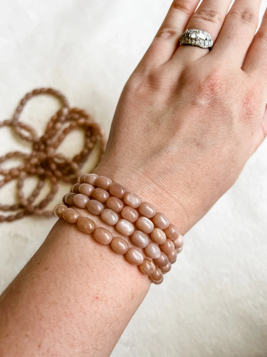 Peach Moonstone Crystal Stretch Bracelet | 6 inches