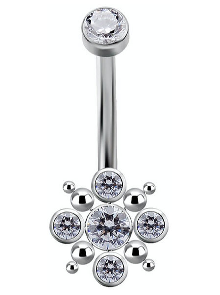 cubic zirconia cluster belly banana curved bar