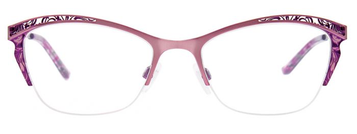 easyclip 522 aspex eyewear prescription optical glasses semi rimless stainless steel ladies women lacy details upswept cat eyes graceful beautiful matte pink purple front