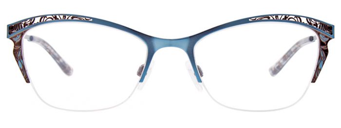 easyclip 522 aspex eyewear prescription optical glasses semi rimless stainless steel ladies women lacy details upswept cat eyes graceful beautiful matte blue brown front