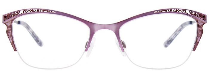 easyclip 522 aspex eyewear prescription optical glasses semi rimless stainless steel ladies women lacy details upswept cat eyes graceful beautiful matte purple grey front