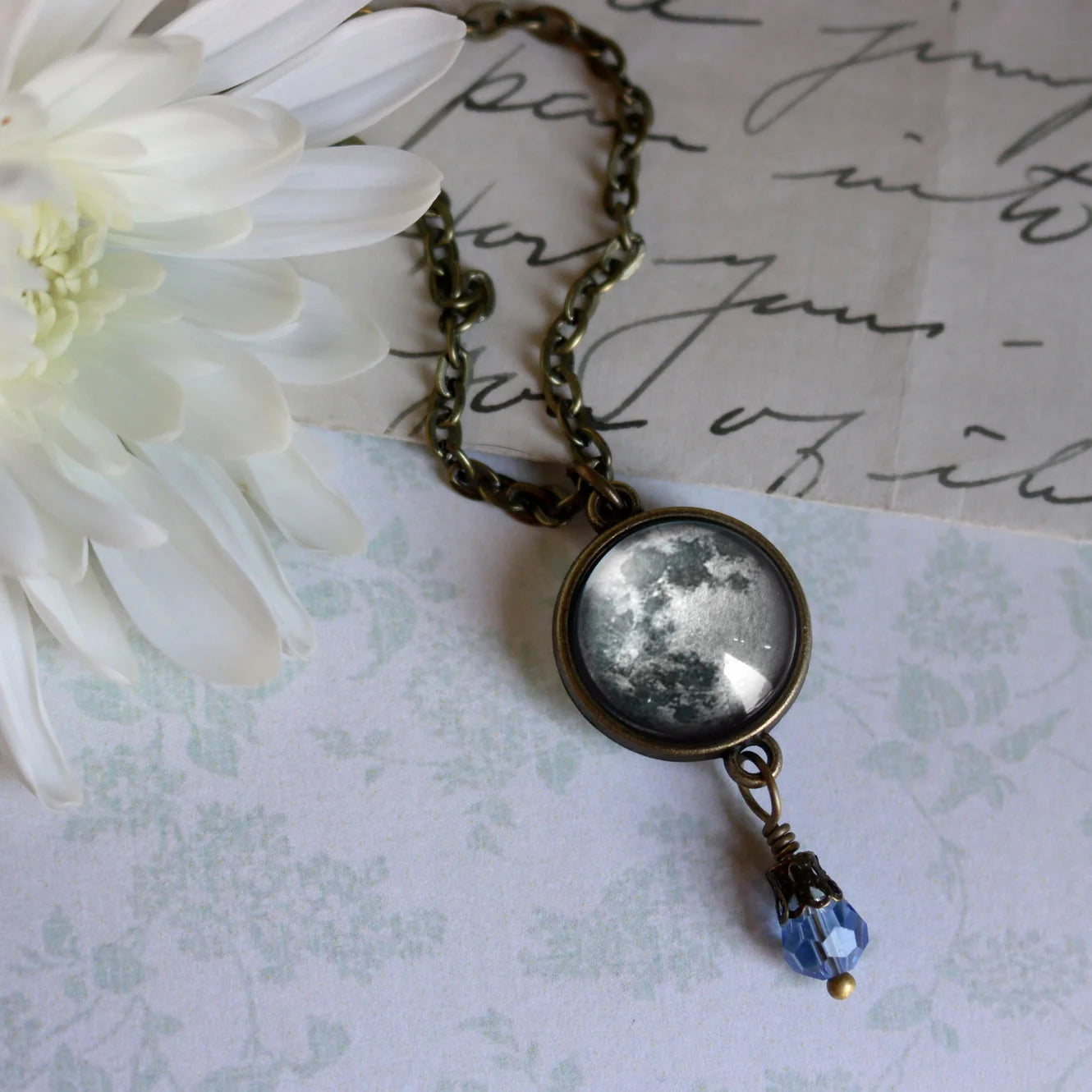 Full Moon w/ Bead Pendant Necklace | Handmade in the US