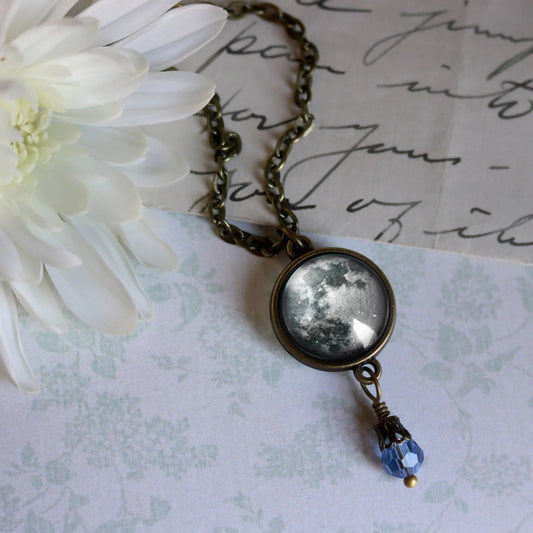 Full Moon w/ Bead Pendant Necklace | Handmade in the US
