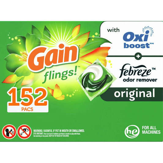Gain Flings! Liquid Laundry Detergent Pacs, Original Scent - 152 ct