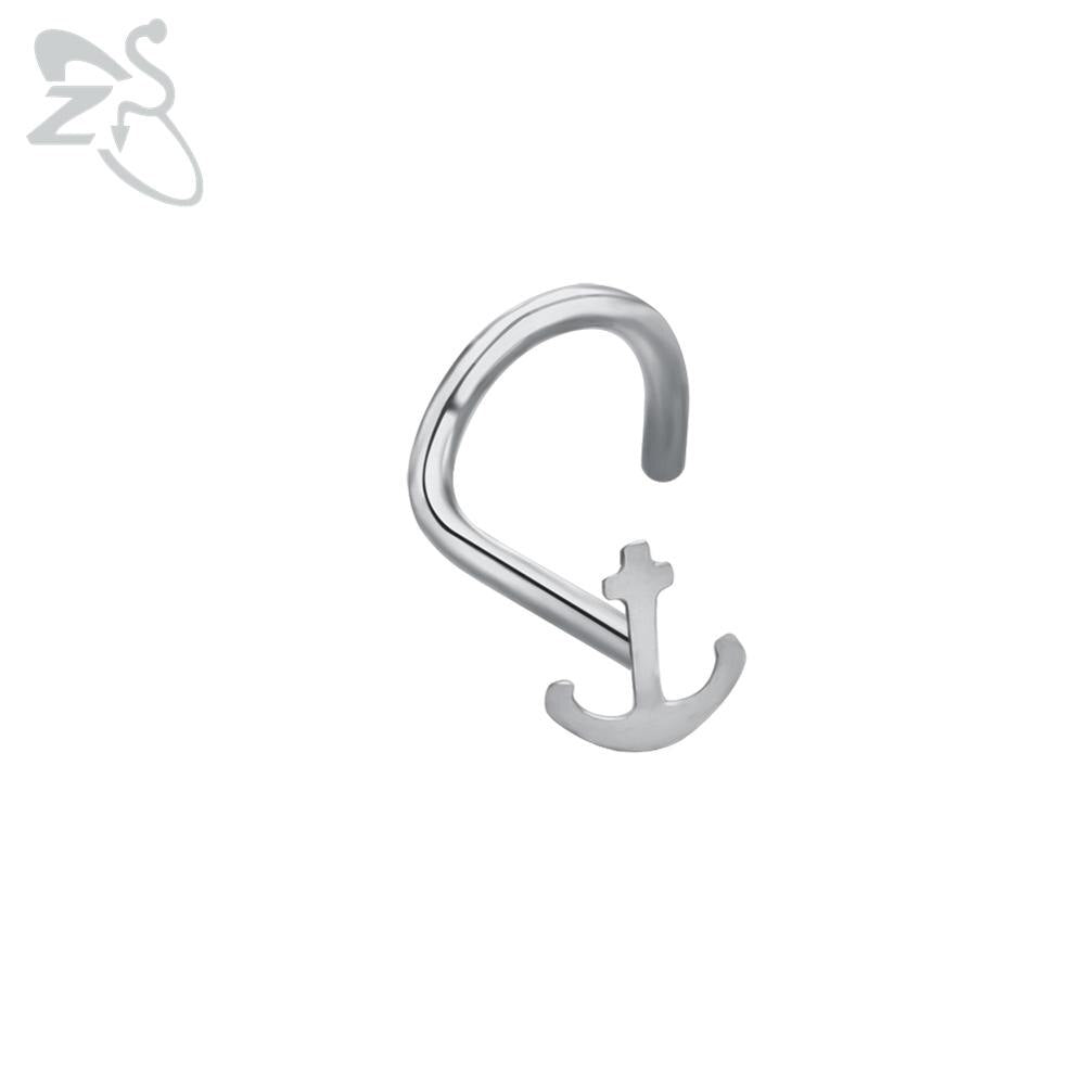 ZS 1PC 6 Styles Punk Cat Bent Nose Stud With CZ Women&#39;s Skull Crystal Septum Piercing Surgical Hook Nostril Piercings Jewelry - YourStore