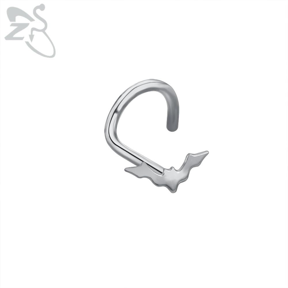 ZS 1PC 6 Styles Punk Cat Bent Nose Stud With CZ Women&#39;s Skull Crystal Septum Piercing Surgical Hook Nostril Piercings Jewelry - YourStore