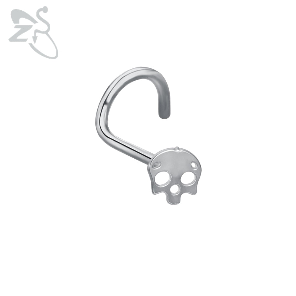 ZS 1PC 6 Styles Punk Cat Bent Nose Stud With CZ Women&#39;s Skull Crystal Septum Piercing Surgical Hook Nostril Piercings Jewelry - YourStore