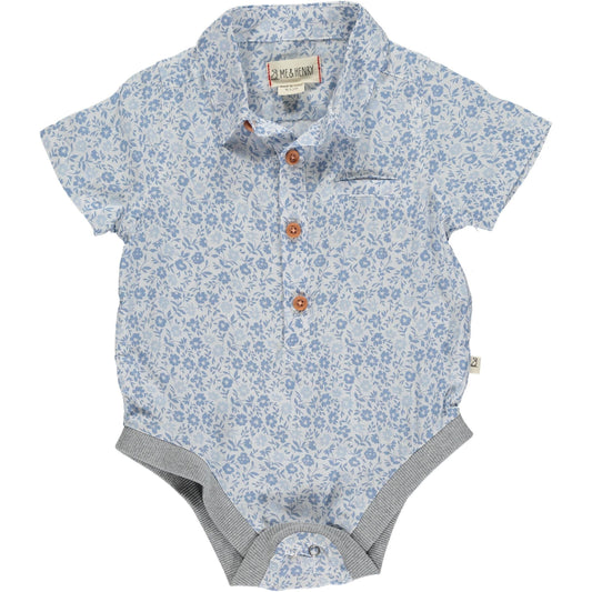 Me & Henry Helford Blue Floral Woven Onesie