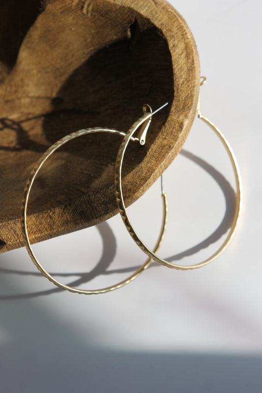 Gold Hammered Hoop Earrings