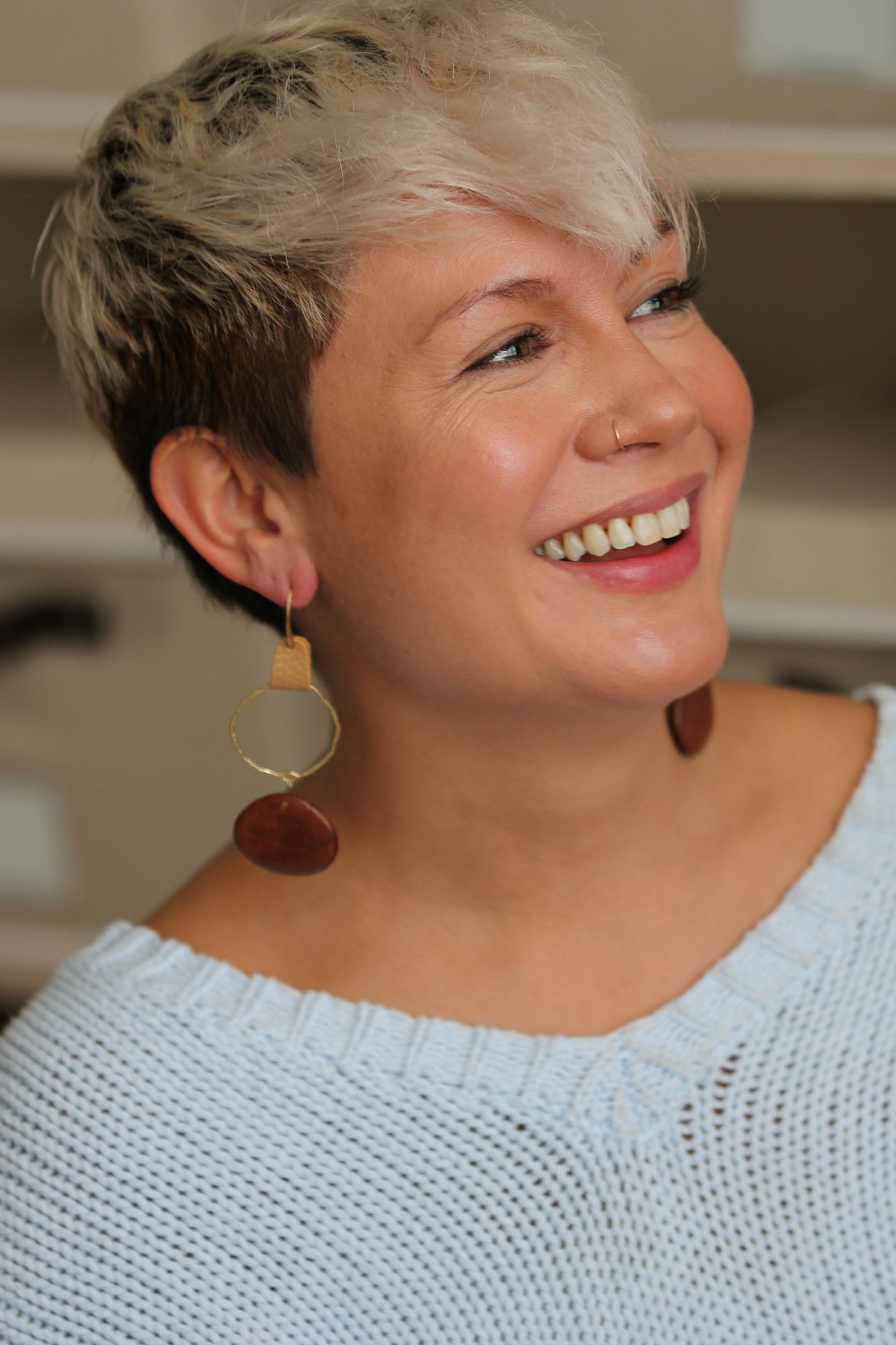 Wood Accent Hoop Earrings